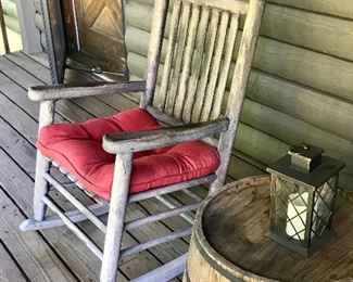 Wooden Rocker and Barrel Table