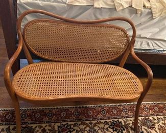 Child's size cane bent wood bench