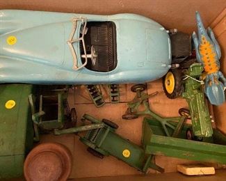 Vintage 1960 John Deere 6 piece tractor set and 1950 blue convertible sold separately