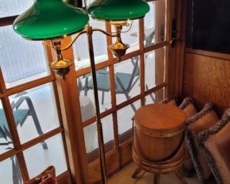 Green glass shade floor lamp