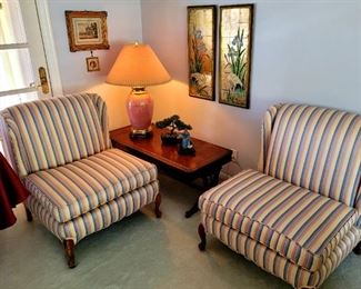Pair of low midcentury striped chairs