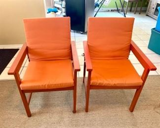 Painted teak chairs. Four Sunbrella cushions sold separately.