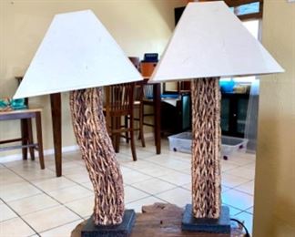 A pair of funky seagrass lamps – very fun!