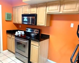 This entire wall is being sold – cabinets, countertops, microwave, and stove. It will be off the wall and ready to go.