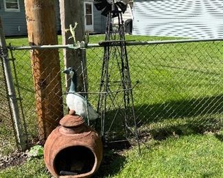 Chimnea; metal windmill