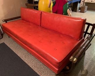 MCM orange vinyl sofa/day bed; great shape!