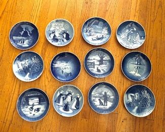 Just a fraction of the MANY annual Xmas plates by Royal Copenhagen, Bing & Grondahl & Porsgrund (mostly 1960s & newer + a few older)