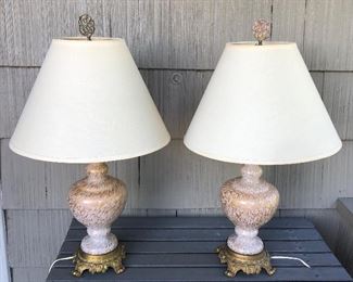 Pair of vintage glass lamps by Hedco (29” to top of finial)