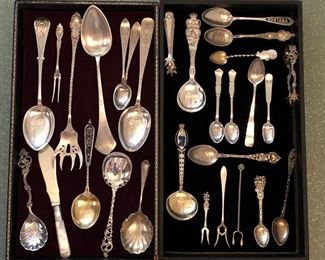 Sterling & 830 silver spoons, sterling tongs, cocktail forks & more