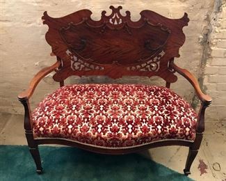 Antique settee (40”L, 37”H, 23”D)