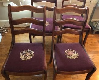 Set of 4 mahogany dining chairs with needlepoint seats