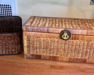 Wicker magazine rack & small trunk (26”L, 12”D, 12”H)