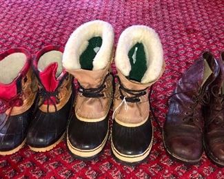 Boots - center pair are Sorel (mens size 12)