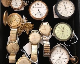 Pocket watches by Omega, Elgin & Hampden, wrist watches by Girard Perregaux & Omega 