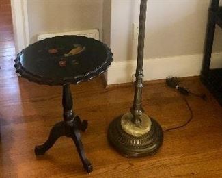 Brandt small table with parrot, vintage floor lamp 