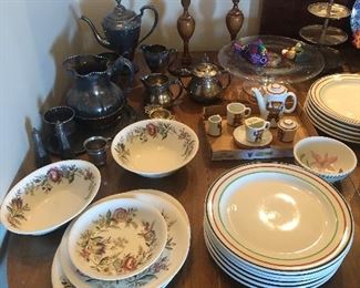 Silverp plate hollow ware, Syracuse restaurant ware plates, child’s tea set