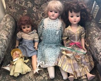 A few dolls - center one is 22” Armand Marseille 370 with kid body