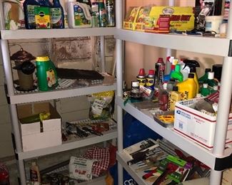Garden supplies, car care stuff, painting supplies