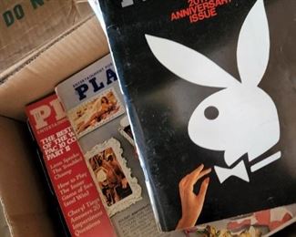 Vintage Playboys and Hustler and other 'blue' magazines. Boxes of them.