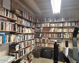 Books, and Books and more Books. This is in the garage. No thinking they are bad because they are in the garage...they are good.