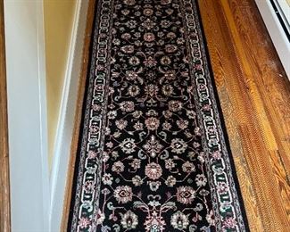 Floral black & pink wool runner 31"W x 120"L
