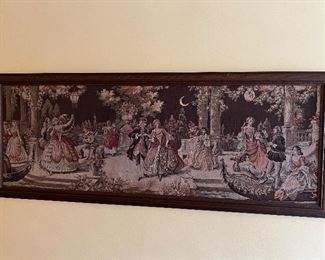 Antique Embroidered Victorian Scene in the Woods
