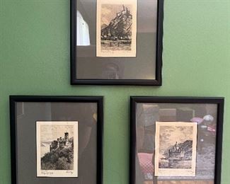 3 signed lithographs by unknown