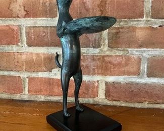 Bronze cat with platter by San Pacific Int