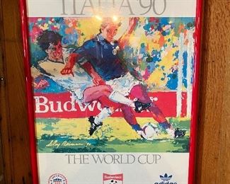 Framed Italia '90 World Cup poster by Leroy Neiman