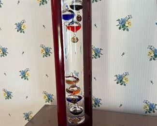 Galilean Thermometer with wooden exterior casing