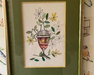 Floral cat in the urn watercolor on paper by Mehlhop
