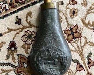 Antique Rabbit Ornamental Powder Flask and Display Case