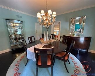 BERNHARDT Dining Room Table, Sideboard, and Lighted Curio Cabinet