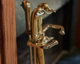 Brass Duck Head Fireplace Set