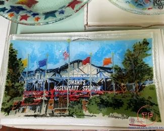 PEGGY KARR Glass Art Plate "Rosenblatt Stadium"