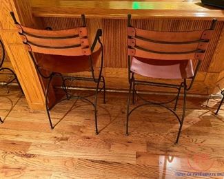 CHARLESTON FORGE Leather and Wrought Iron Barstools