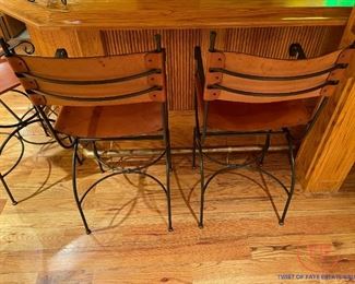 CHARLESTON FORGE Leather and Wrought Iron Barstools