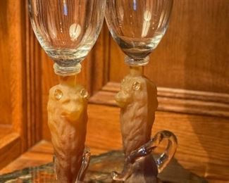 Elena Graure-Manta Figural Lion Wine Glasses