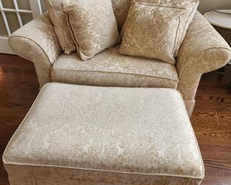 chair 31" high x 59" wide x 39" deep; ottoman 18" high x 36" wide  x 24" deep