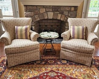 chair 40" high x 33" wide x 24" deep - 2 available; table 23" high x 23" diameter