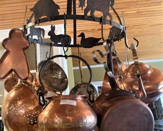 Ceiling mount pot holder; copper selections