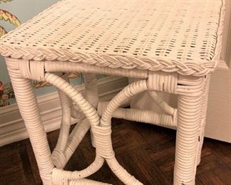 Small white wicker plant stand/side table