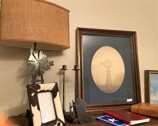 Western style lamp, frame, and art