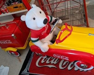 Gearbox Ride on Coca-Cola Pedal Car with Trailer and Ice Chest - bear included!
