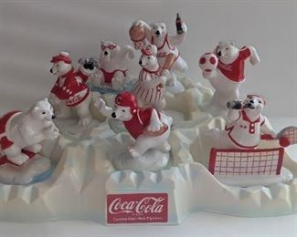 Complete Outdoor Sports Coca- Cola Display, Base and Collectable Figurines 