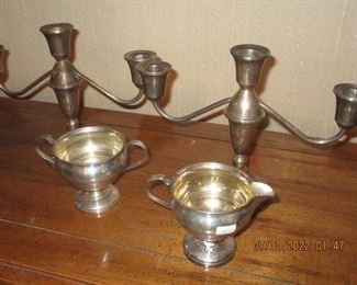 Sterling candelabras and creamer and sugar (weighted)