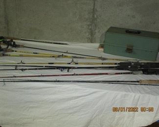 Lots of fishing rods and reels
