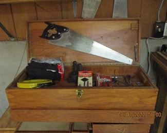 Old tool box and hand tools