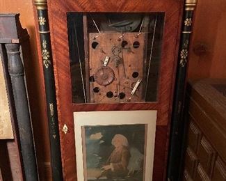 Franklin Clock - Silas Hoadley Pillar clock with eagle splat and wooden movement.