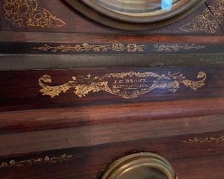 J.C. Brown Mantle Clock.  Circa 1840's.  Name stenciled on rosewood case.
